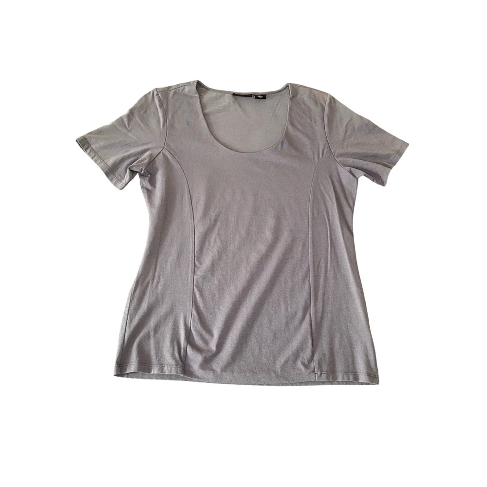 Tahari Women Grey Scoop Neck Short Sleeve Princess Seam Jersey Knit Top Large